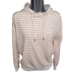 Roxy Striped Terry Velour Hoodie In White and Peach Oversized Fit Size Small